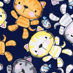 Cats and birds fabric, detail