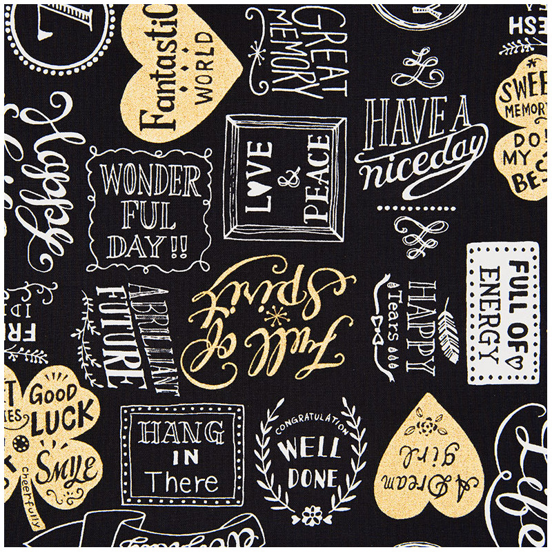 Lucky Typo canvas fabric, black-detail