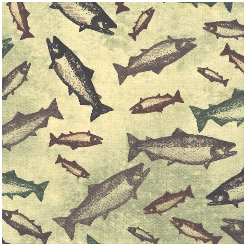 Swimming Salmon Fabric, detail