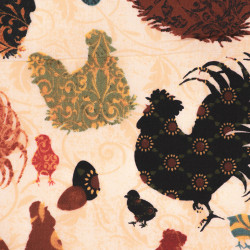 Roosters and Chickens fabric, detail