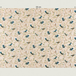Fabric with birds in blue Hydrangea colors, half width