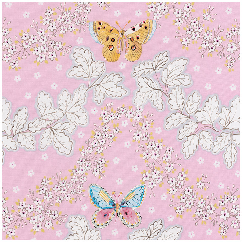 Pink cotton fabric with a butterfly print