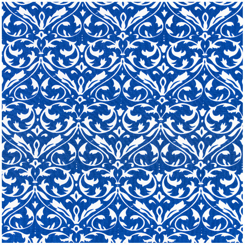 Blauwe katoen met witte ornamenten print