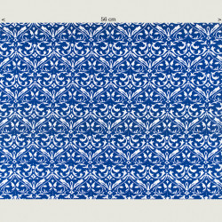 Blauwe katoen met witte ornamenten print, halve breedte