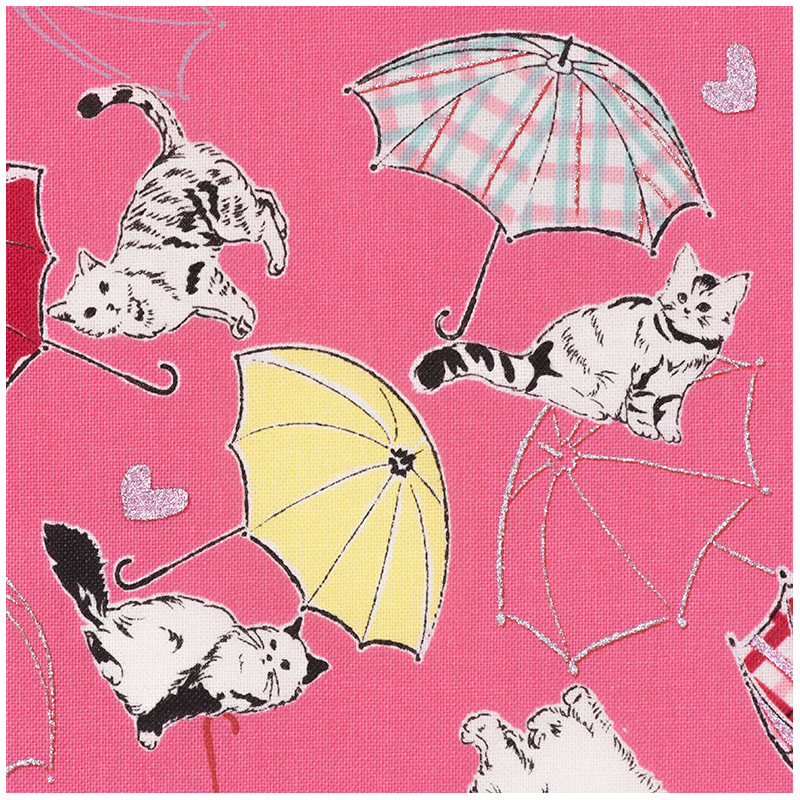 Japanese fabric with umbrellas and cats, detail