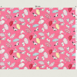 Japanese fabric with umbrellas and cats, half width