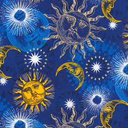 Sun and moon cotton fabric blue