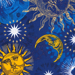 Sun and moon cotton fabric blue, detail