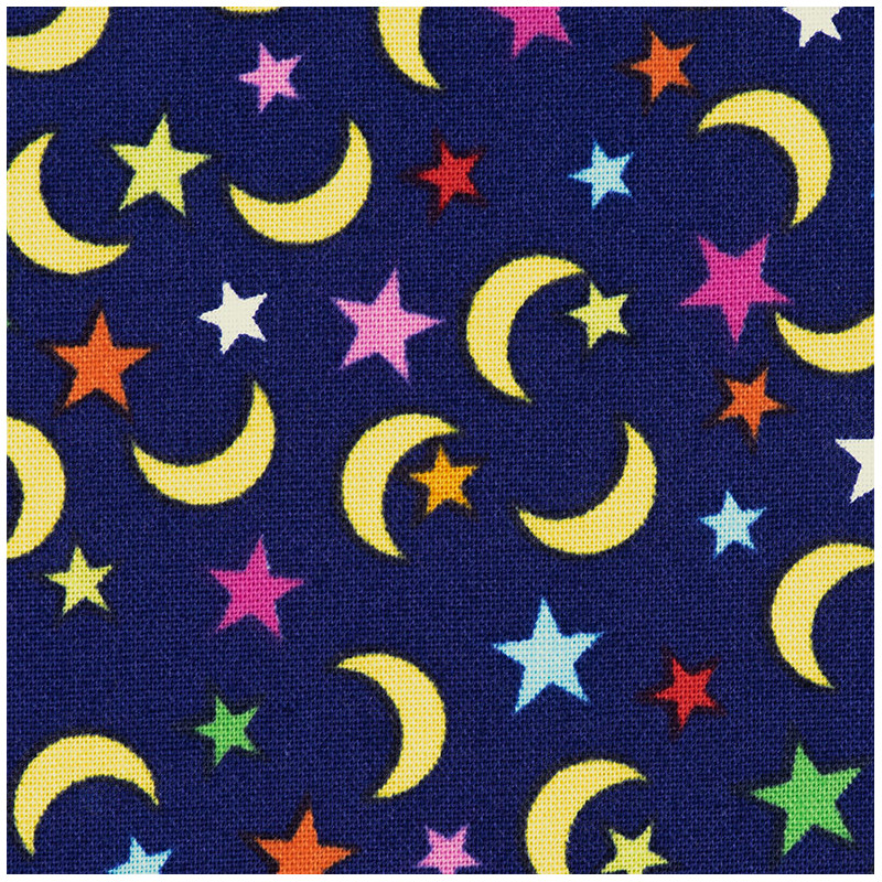 Moon and colored stars fabric, detail