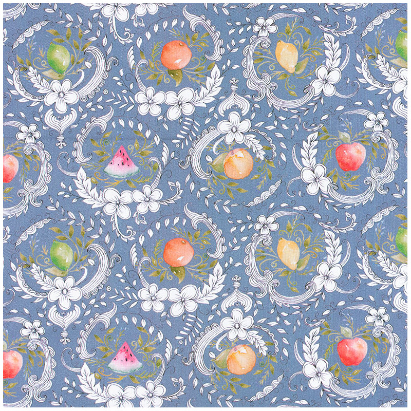 Fruit fabric, Botanique blue/grey cotton