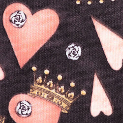 All for love, hearts and crowns fabric, black. Detail