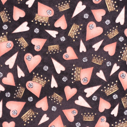 All for love, hearts and crowns fabric, black