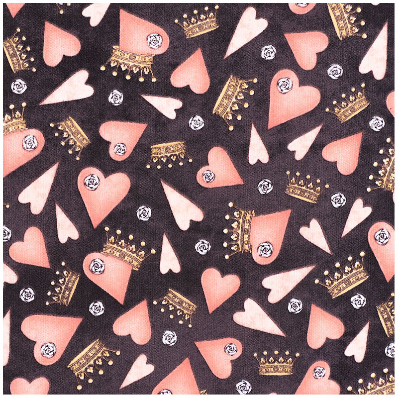 All for love, hearts and crowns fabric, black. A Santoro London fabric