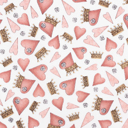 All for love, hearts and crowns fabric, white