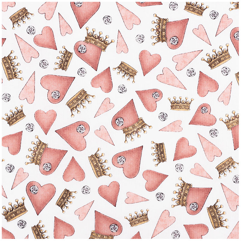 All for love, hearts and crowns fabric, white. A Santoro London fabric