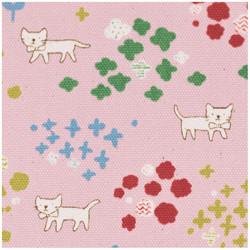 Cat fabric by Kokka pink, detail