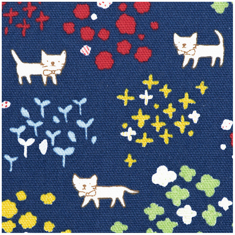 Cat fabric by Kokka blue, detail