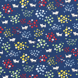 Cat fabric by Kokka blue