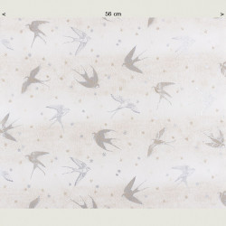 Swallow fabric with silver print, half width