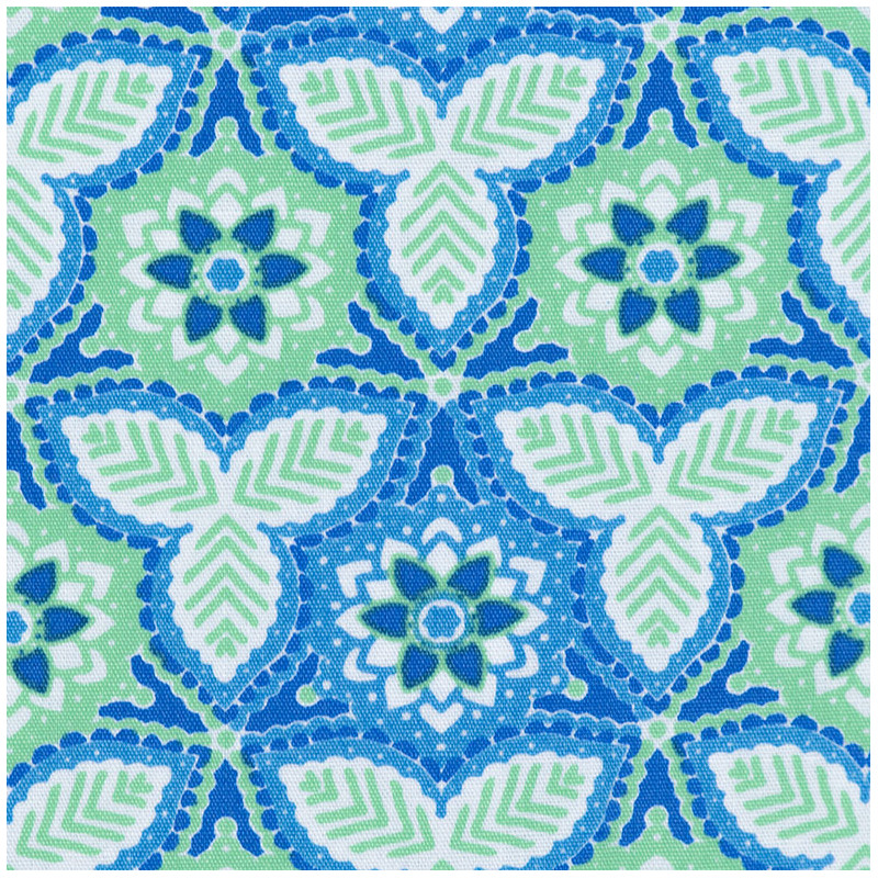 Blue and green mandala fabric, detail