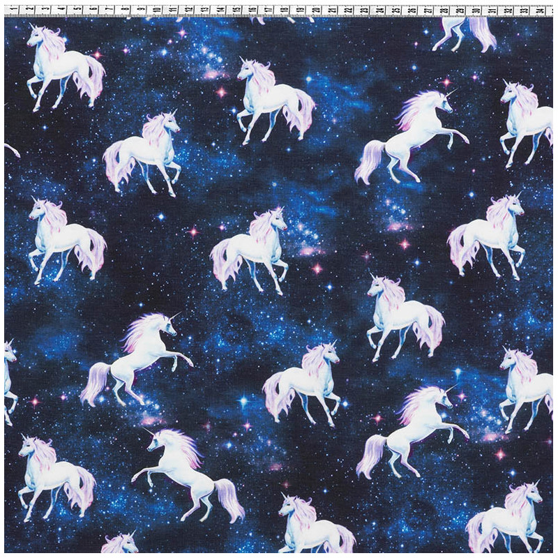 Unicorns in space stof coupon 70 cm x 160 cm, detail