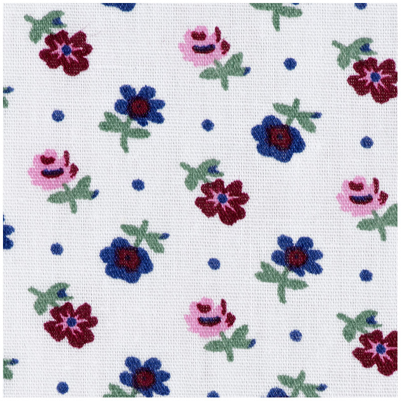 White cotton fabric with small flowers, detail