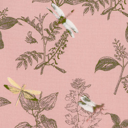 Organic fabric with dragonflies, pink - detail