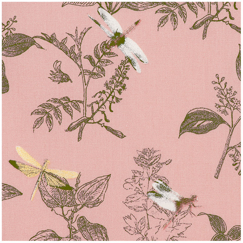 Organic fabric with dragonflies, pink - detail