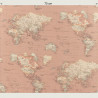 Wereldkaartstof roze canvas, halve breedte