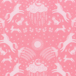 Roze Happy Skies Unicorn stof, detail