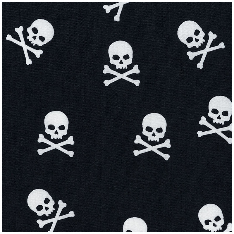 Piraten stof met kleine doodshoofdjes, detail