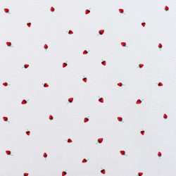 White cotton fabric with litlle strawberries