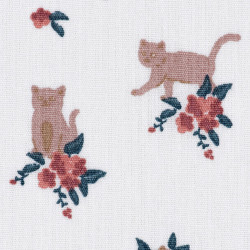 Cats and flower fabric white, detail