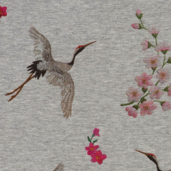 Sakura and crane jersey fabric coupon 50x155cm