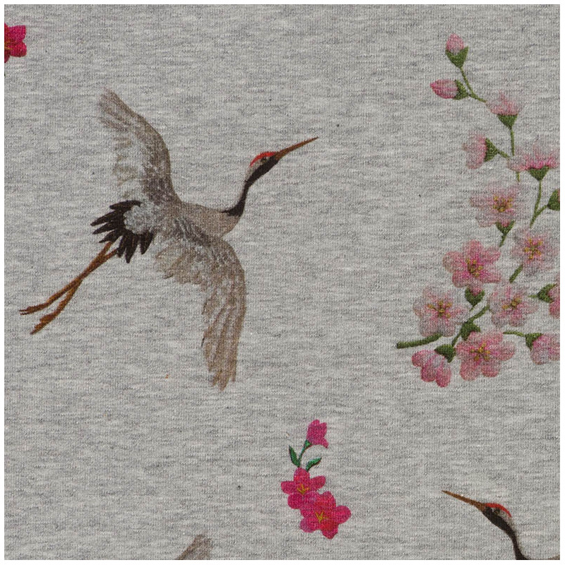 Sakura and crane jersey fabric coupon 50x155cm