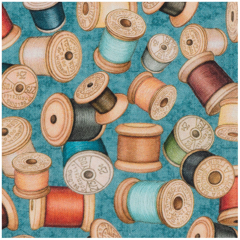 Wooden spools of yarn fabric, detail