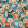 Wooden spools of yarn fabric, detail