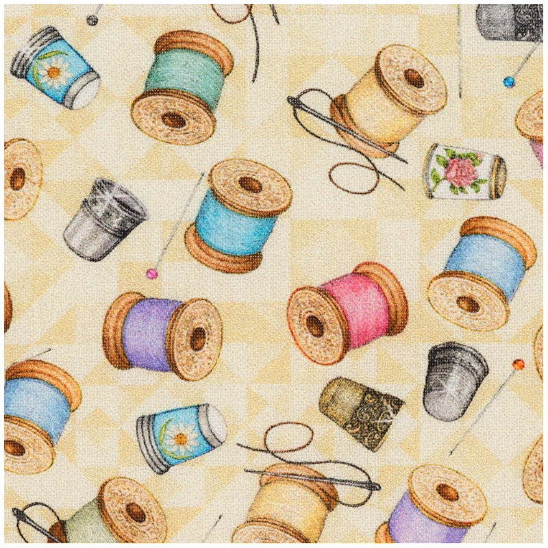 Vintage sewing kit fabric, detail