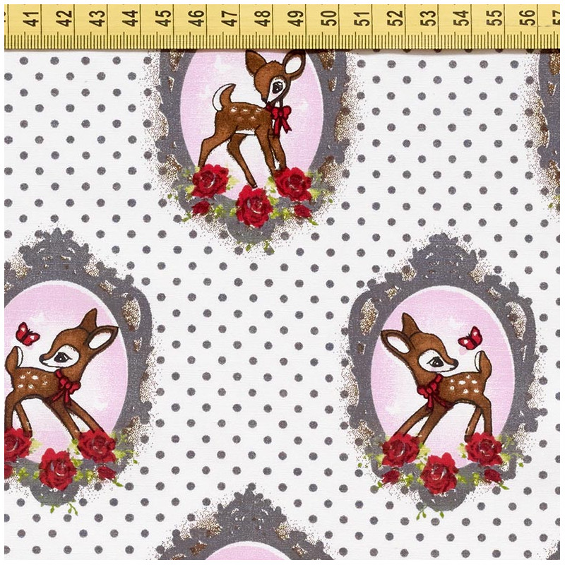 Witte hertjes stof detail