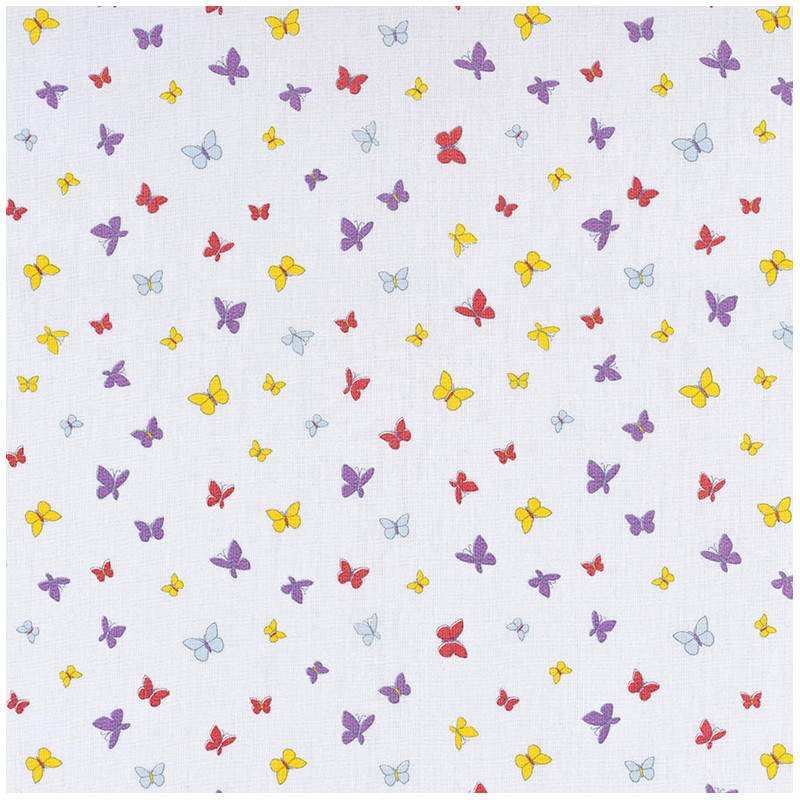 Colored butterfly print white cotton fabric