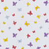 Colored butterfly print white cotton fabric, detail