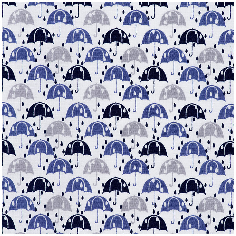 Parapluutjes in de regen stof blauw, detail