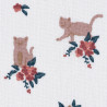 Poezen en bloemen stof wit, detail