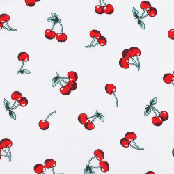 White cotton fabric with red cherries