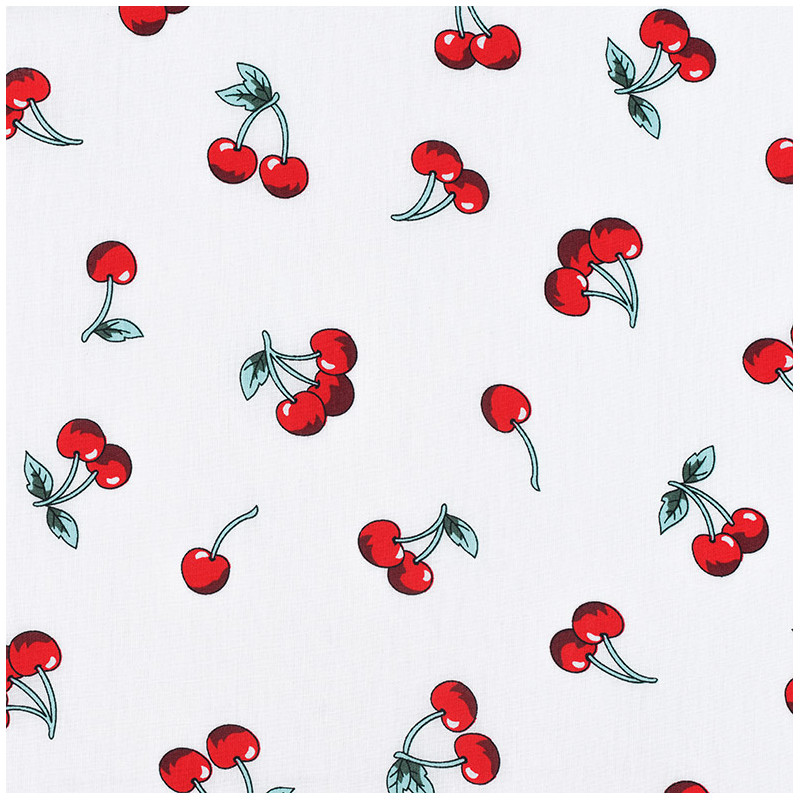 White cotton fabric with red cherries