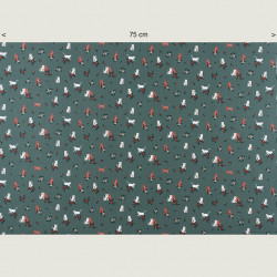 Cats and flower cotton fabric green, half width