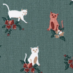 Cats and flower fabric green, detail