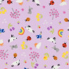 Lilac spring fabric with bugs and rainbows
