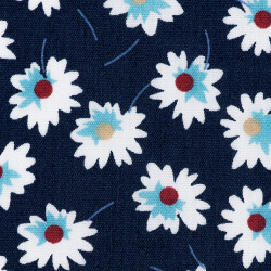 Blue cotton fabric with white daisies, detail