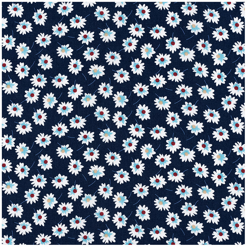 Blue cotton fabric with white daisies
